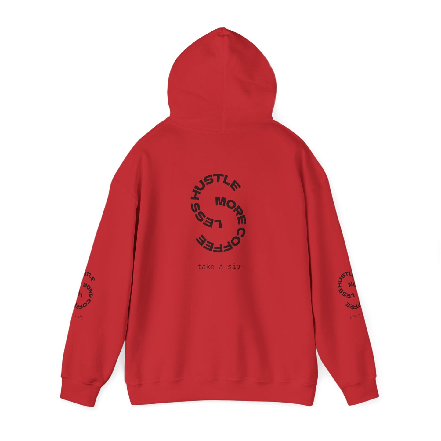 Hoodie — "Hustle More, Coffee Less" Minimal Circle Graphic Hooded Sweatshirt