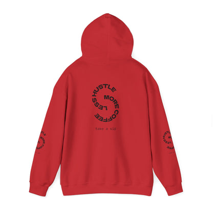 Hoodie — "Hustle More, Coffee Less" Minimal Circle Graphic Hooded Sweatshirt
