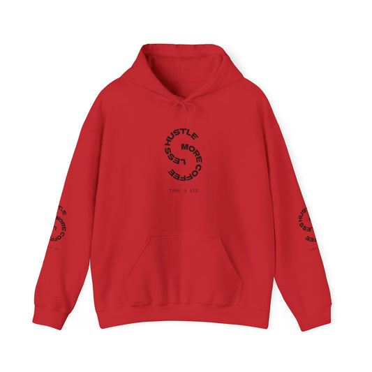 Hoodie — "Hustle More, Coffee Less" Minimal Circle Graphic Hooded Sweatshirt